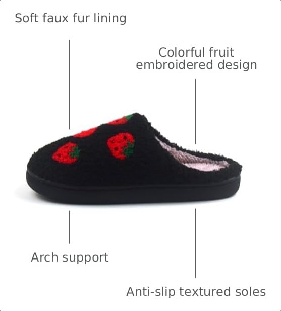 Image of FAYUEKEY House Slippers for Women Fuzzy Mens Fruit Series Strawberry Memory Foam slippers Bedroom Shoes