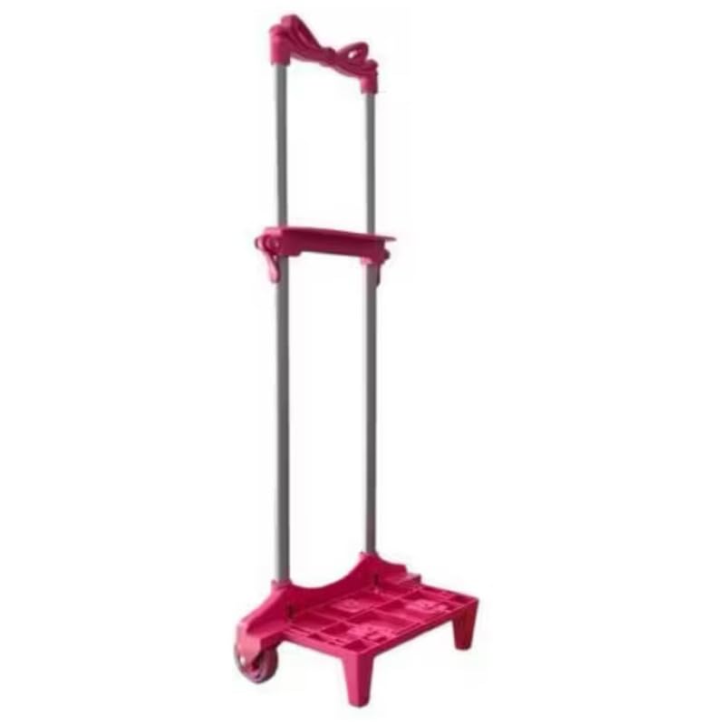 Carrinho para Mochila Escolar com 2 Hastes e Trava Tamanho Infantil com Rodinha de Silicone menina menino.(Rosa)