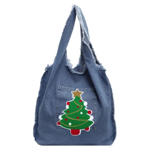 Image of Farm4Far Denim Jeans Christmas Tree Hobo Tote Shoulder Sling Hand Bags