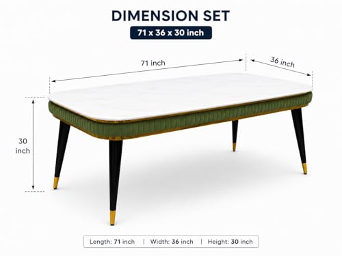 Image of WOODEN SPACE 6-Seater Wooden Dining Table Set | Nano Composite Marble Top | Solid Wood Base | Modern Dining Room Furniture with 6 Chairs (Light Green Printed)