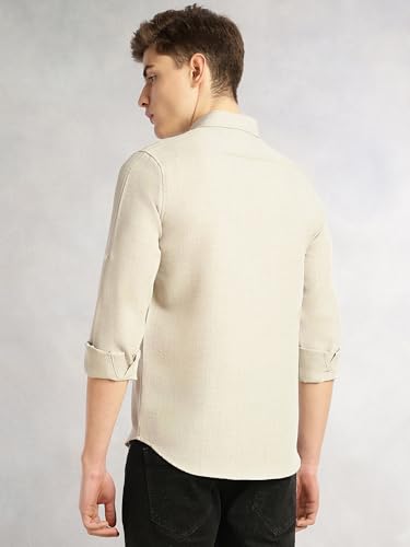 Image of Thomas Scott Men's | Solid | Textured Fabric | Full Sleeve | Slim Fit | Polyester-Blend | Spread Collar | Casual Shirt