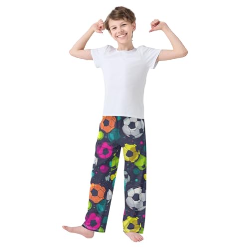Soccer Ball Graffiti Boys Long Pants Soft Trousers Elastic Waist Kids Lounge Bottoms with Pockets S-XL3