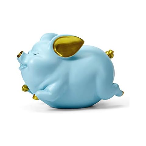 HAUCOZE Piggy Bank Coin Bank Pig Statue Gifts Modern Sculpture Home Decor Table Centerpiece Crafts Polyresin Arts Blue 8.3inch Cover