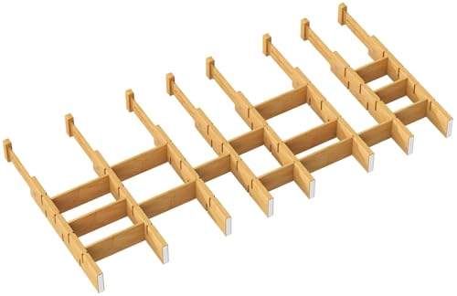 kiplant Kitchen Drawer Dividers - Adjustable Drawer Organizer for Clothes, Kitchen, Closet & Office - 8 Pack with Inserts, 13.8-18.8 Inches, Non-Slip Silicone Ends