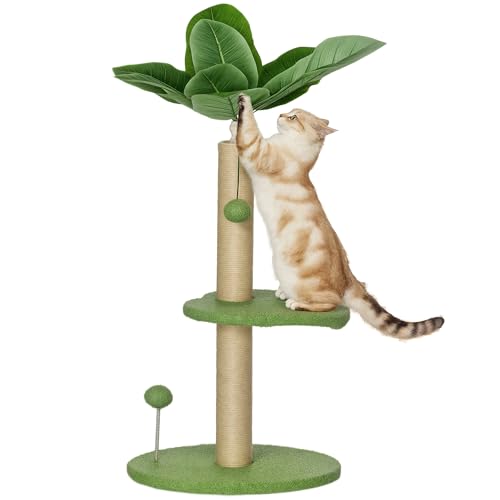 PawHut Albero per Gatti con Palo Tiragraffi, Piattaforme e Palline Giocattolo, Torre per Gatti in Peluche e Truciolato, Ø40x83 cm, Verde