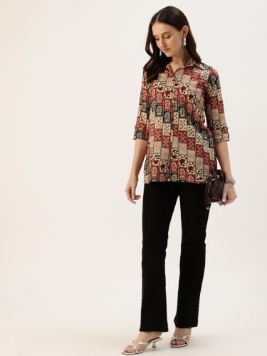 Image of feranoid Classic Collared Cotton Shirt with 3 /4 Sleeve for a Timeless Casual Look