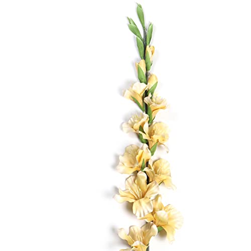 Image of PURE HOME + LIVING Yellow Gladiolus Faux Flower Stem (Made of Plastic, Wire and Fabric) Fake Flowers for Home Garden Party Wedding Decoration(Height-80CM)