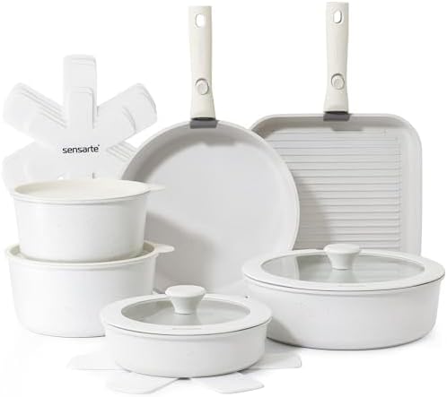 SENSARTE Set de Casseroles et Poêles 17 Pièces - Revêtement Grani...