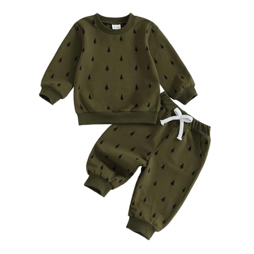 GOOCHEER Toddler Baby Boy Fall Outfit Tree Printed Long Sleeve Sweatshirt and Jogger Pants Christmas Clothes Set
