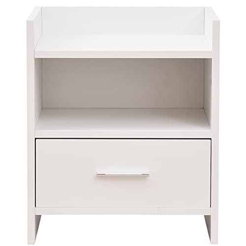 Comodino Cassettiera con 1 Cassetto 2 Ripiani Portaoggetti Design Moderno Mobiletto Robusto Colore Salvaspazio Ideale per Camera da Letto Salotto Dimensioni 35x38x45cm slim bianco