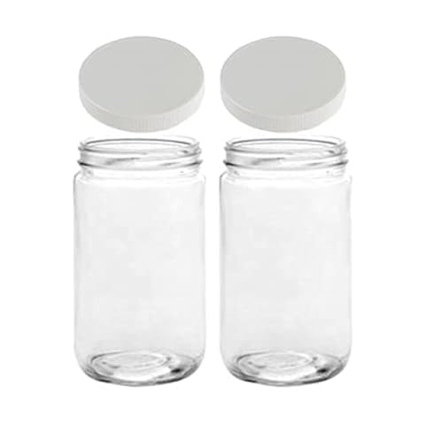 JARMING COLLECTIONS Mason Jars 32 Oz Glass EXTRA WIDE MOUTH Quart Storage Jars with Lids - BPA Free Plastic Storage Lids - Made in USA - Quart Glass Jars 32 oz with Airtight Lids (Set of 2) Cover