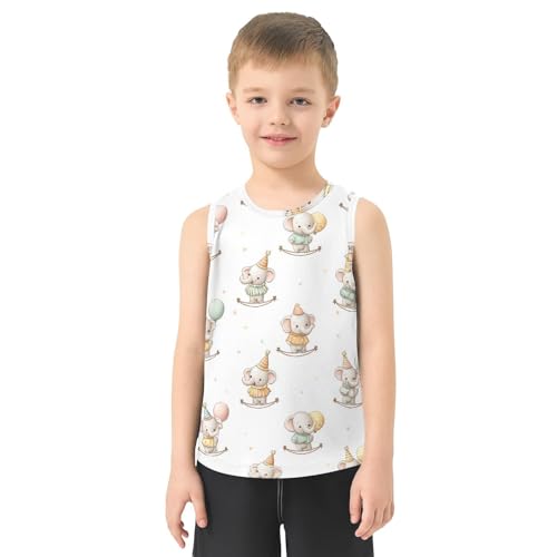 Bolaz Boys Athletic Quick Dry Tank Top Sleeveless Workout T Shirts Age 11-15,Cartoon Star Elephant2