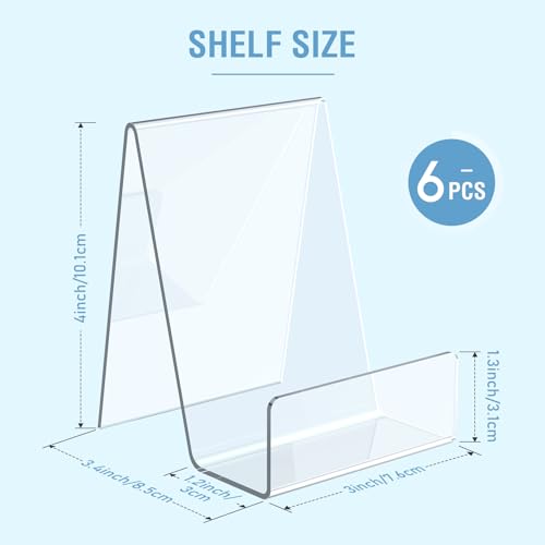 Aredpoook 6 Pack Clear Acrylic Book Stand, Display Easel for Books, Albums, CDs, Magazines, Artworks, Tablets