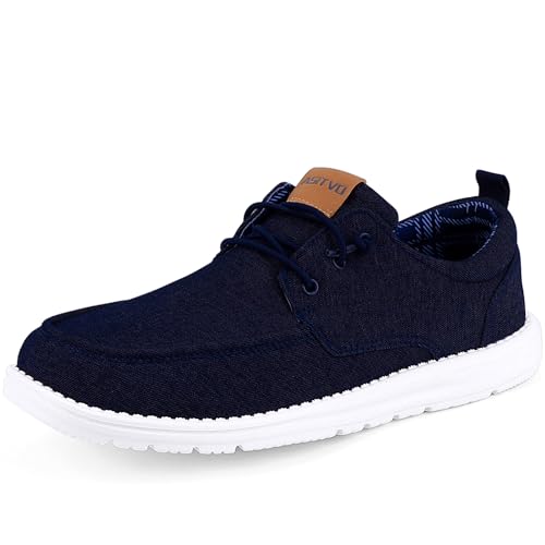 Image of ASITVO Men's Wide Canvas Loafers Slip on Boat Walking Shoes Casual Dress | Big Size Width Toe Box
