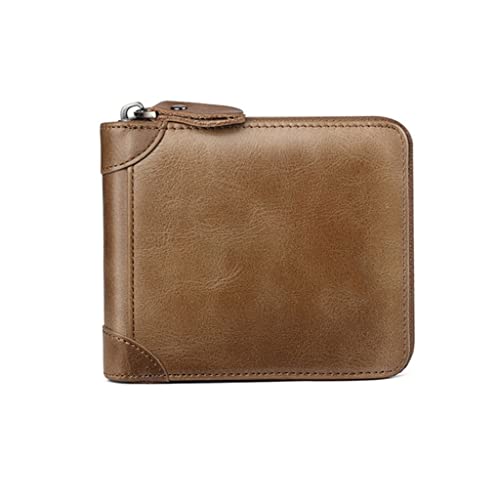VSULZVNU Men's Purse Men's Wallet Money Clip Short Style Zipper Driver's License Card Bag Cow Pickup Bag Men's Wallet, 11*12*2cm