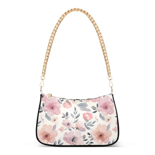 Clutch Shoulder Bags Tote Evening Purse Handbags for Women Sweet Flower Watercolor Hobo Bags with Zipper Closure