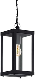 EGLO Outdoor Pendant Lighting Alamonte 1, Outside Light Fitting Made of Black Galvanized Steel and Clear Glass, Industrial Style Porch Lantern, E27 Socket, IP44