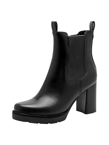 MARCO TOZZI Damen Chelsea Boots mit Blockabsatz Elegant, Schwarz (Black), 39 EU