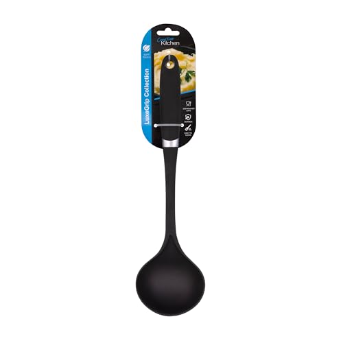 Creative Kitchen Nylon Ladle Spoon | Strong, Robust, Heat Resistant Utensil | Soft, Comfort Grip Handle | Modern, Sleek Design with Chrome Trim | Dishwasher Safe | Stylish Black Ladle