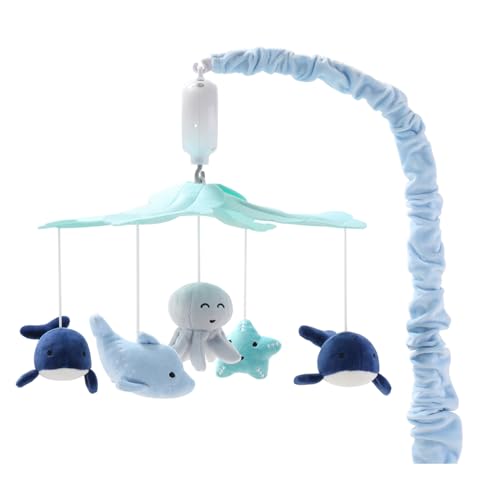 The Peanutshell Crib Mobile for Boys or Girls – Light and Dark Blue Musical Baby Crib Mobile with 12 Lullabies, Ocean Baby Nautical Nursery Decor