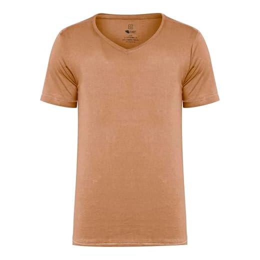 Camiseta Masculina de Algodão Egípcio Slim Fit com Gola V (BR, Alfa, GG, Regular, Caramelo)
