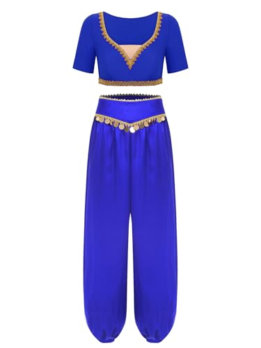 Miutii Dam magdans kostym set Belly Dance outfit crop toppar magdans toppar haremsbyxor orientaliska indiska danskläder kungsblå XL