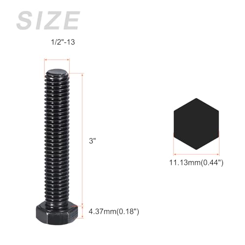 Image of METALLIXITY Hex Head Bolts (1 /2-13 x 3) 4Pcs, 304 Stainless Steel 18-8, Fully Threaded, External Hex Drive, Hex Head Screw Bolt, Black Oxide