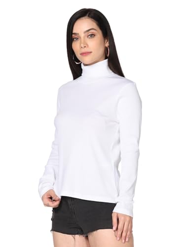 Image of TWIN BIRDS Women Cotton Turtle Neck Ribbed Tee | Full Sleeve Winter Top
