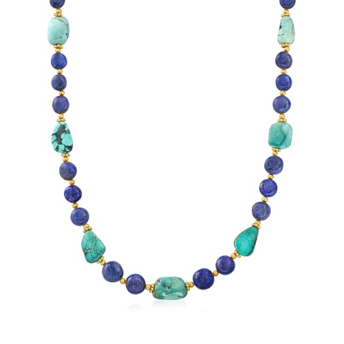 Ross-Simons Lapis and Turquoise Bead Necklace With 18kt Gold Over Sterling. 18 inches