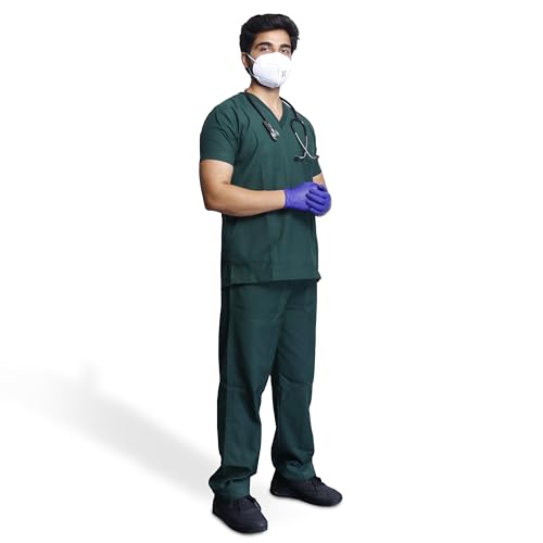Medical Scrub Suit For Men - Green (3X-Large) | Poly Viscose Fabric | Ultimate Comfort and Breathability | Elasticated Waist | Multiple Pockets | V-Neck