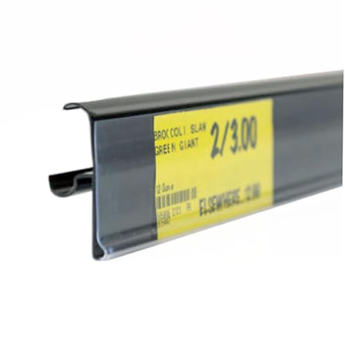 THE GLOBAL DISPLAY SOLUTION Price Tag Holder and Molding for Double Wire Cooler/Freezer Shelves | 28" Long | 1.25" High | 50 Pack | Black