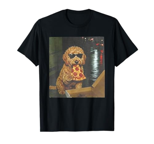Dog Eating Pizza Funny Goldendoodle Meme T-Shirt