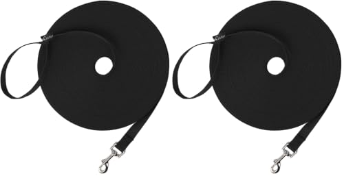 Image of Hi Kiss Dog /Puppy Obedience Recall Training Agility Lead /Leash - 15ft 20ft 30ft 50ft 100ft - Great for Play, Camping, or Backyard - Black (Pack of 2)