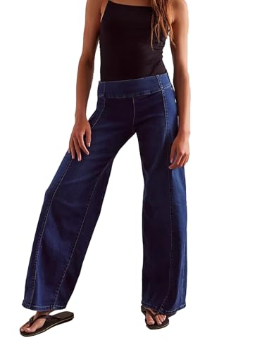 Kedera Women Wide Leg High Waisted Stretchy Flare Denim Pants Side Zipper Bell Bottom Jeans Trendy Pants