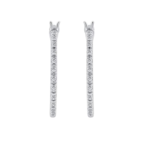 GILDED Sterling Silver Hoop Earrings for Women with Natural-Cut Genuine Diamonds, Click Top Earring Set, 0.25 Carat Total Weight, Sterling Silver Stud Earrings, Love Knot Post Studs Set 1/10 carat Total Weight, Elegant Gift Box Included2