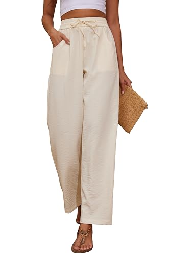 Image of KICZOY Women Flowy Pants Drawstring Waist Wide Leg Palazzo Beach Pants Loose Fit with Pockets