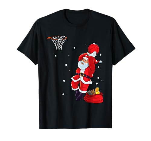 Camisola de Natal divertida de basquetebol de Pai Natal para crianças t-shirt, Preto