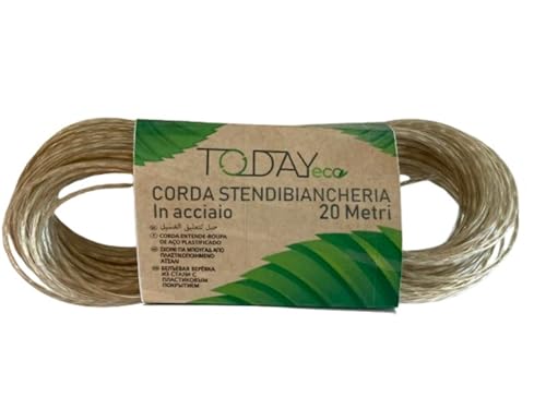 Today - Corda Stendibiancheria Da Esterno 20M Con Nucleo In Acciaio Antiruggine - Made In Italy - Estremamente Resistente E Rivestita In Pvc Protettiv