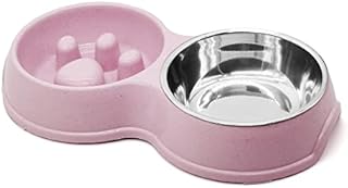 Dog Bowl,RIGHTWELL Slow Feeder Dog Bowl Stainless Steel Water,Dog Bowls with Non Slip Bottom Double Pet Feeding Bowls Set