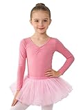 Yruioon Traje Baile Ballet Manga Larga Niñas Falda Tule Vestido Bailarina Vestido Baile Latino Cha Cha Salsa Y Rumba Rosa 11-12 años