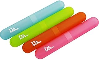 4 x Toothbrush Case Travel Cover ~ Plastic Holder, Store Clean Brushes on Holidays (Pink, Blue, Green & Orange)