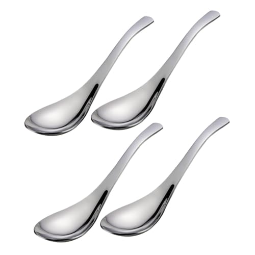 DECOMELODY 4 pièces Set de Cuillères Inox Légères pour Soupe Asiatique Café Dessert et Garçon Fille Petite Facile à Manier pour Bouillons Ramen Miso et Café Espresso