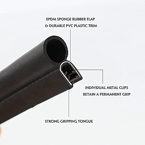 10ft-Automotive Door Rubber Seal Trim with Bulb and Metal-PVC Material-Multiple Size Options-Strong but Flexible-Shock Absorption and Protection-Black (#06 Fits Edge 3/64\"to 3/8\")