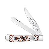 WHISKEY BENT HAT CO. Traditional Trapper Folding Pocket Knife 4.125" Closed Length 440C Stainless Steel Blades (Thunderbird)
