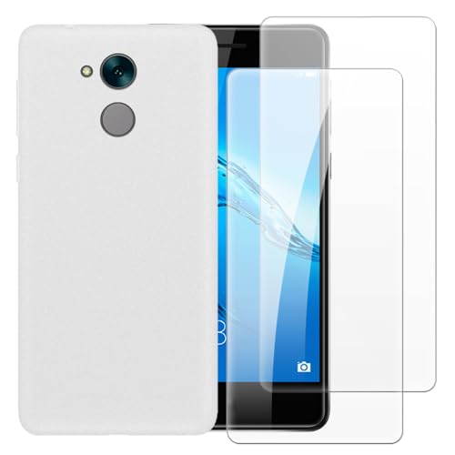 Shantime Case with 2 Pack Screen Protector Combo Compatible with Huawei Honor 6A Pro, Shockproof Cover and Tempered Glass Set for Full Body Safety(White)