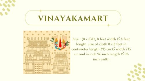 Image of varalakshmi Pooja Backdrop | Light Cream Backdrop with Temple Towers, a Sacred Red Namam, and Lord Venkateswara and Padmavathi Backdrop 8x8 Feet | Backdrop for Pooja