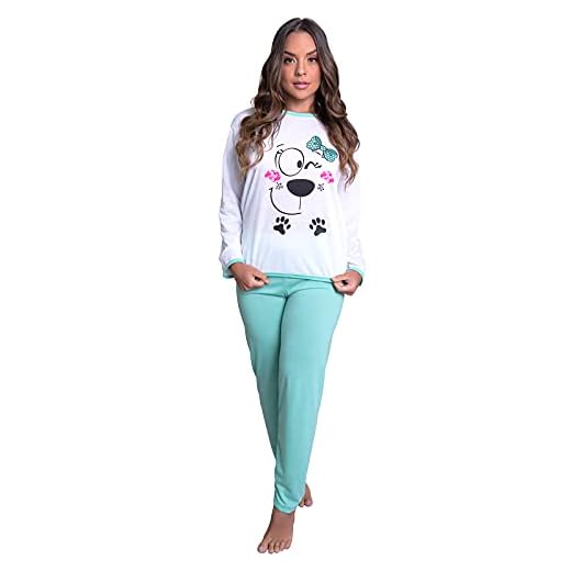 Pijamas Longo Adulto Feminino Manga Comprida Inverno Fechado