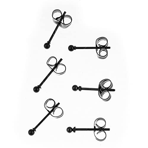 Memsion 316L Surgical Steel Earrings Hypoallergenic Black Ball Stud Earrings Set for Women Men Girls Nickel Free Cartilage Ear Rings3
