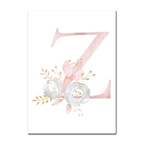Peinture Toile Aquarelle Rose Lettre Z pour decoration murale chambre enfant