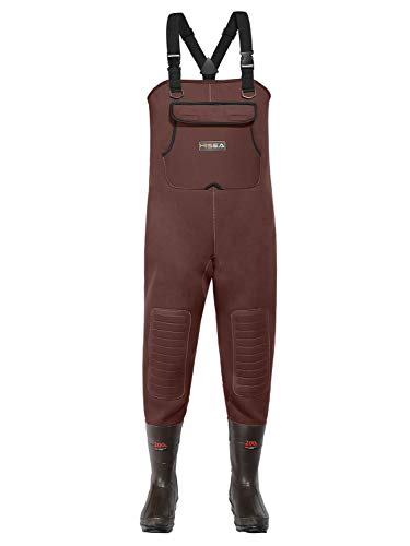 HISEA Vadeadores de neopreno para hombre con botas Cleated Bootfoot impermeable para hombre y mujer, color marrón